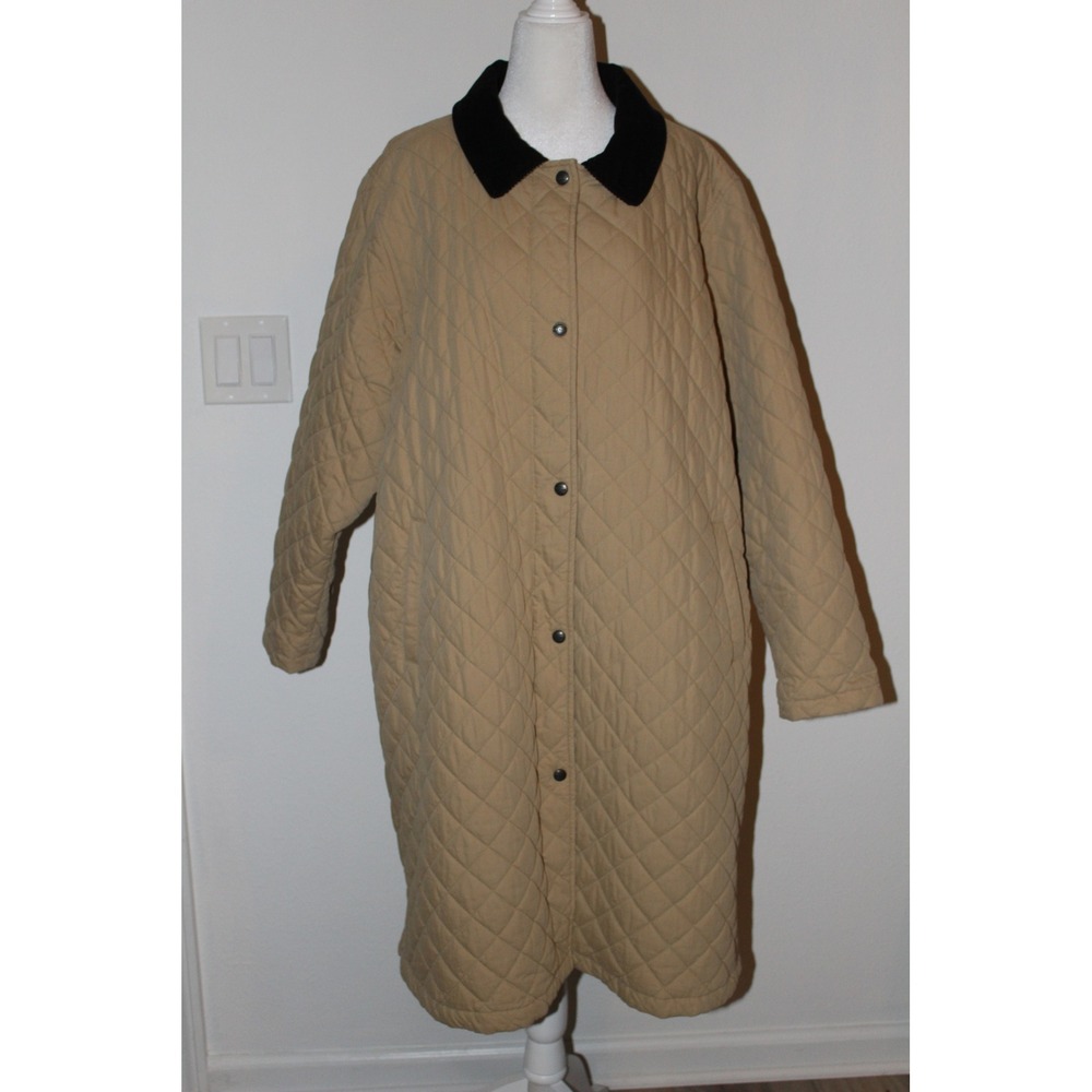 LL Bean Quilted Barn Coat Tan Khaki Corduroy Collar Thermore Insulated XXL